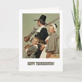 Cartão De Festividades Família Pilgrim. Ação de Graças da Vintage Art