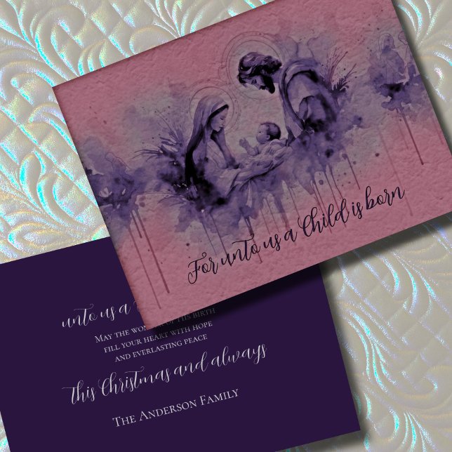 Cartão De Festividades Família Sagrada de Tinta Rosa e Púrpura (Criador carregado)