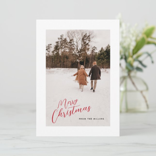 Cartão De Festividades Família Simples Feliz Natal Foto Férias (Em pé/Frente)
