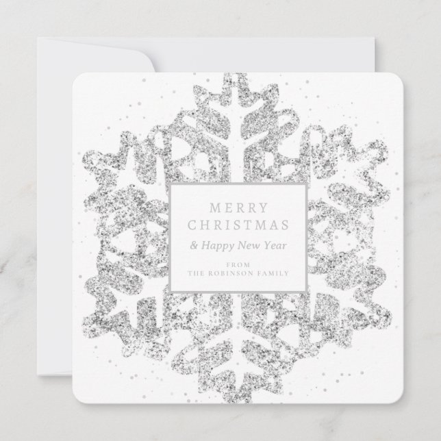 Cartão De Festividades Família Simples Silver Natal Glitter Snowflake (Frente)