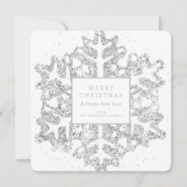 Cartão De Festividades Família Simples Silver Natal Glitter Snowflake