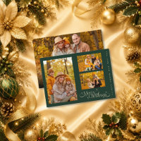 Família Verde Mínima de Quatro Fotos Feliz Natal