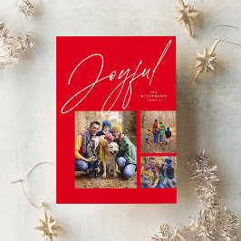 Cartão De Festividades Família vermelha de três fotos alegres de Natal