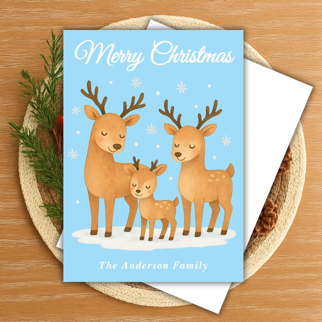 Cartão De Festividades Família Whimsical Reindeer na neve (Criador carregado)