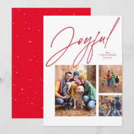 Cartão De Festividades Familiar alegre de três pessoas em foto de Natal e