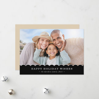 Cartão De Festividades FAMILY CHRISTMAS PHOTO cute fun scallop black gold