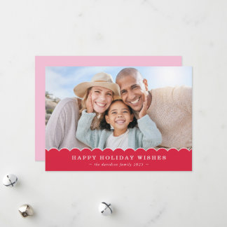 Cartão De Festividades FAMILY CHRISTMAS PHOTO cute fun scallop red pink
