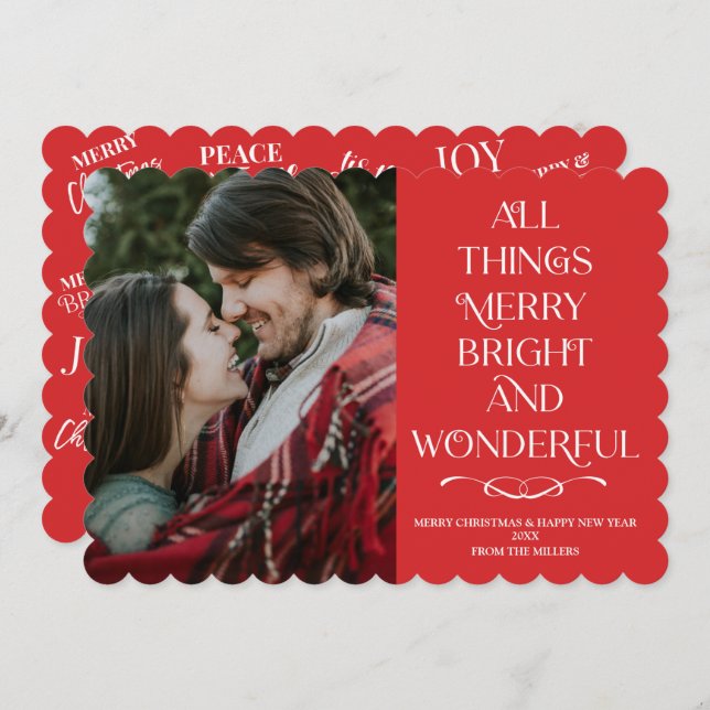 Cartão De Festividades Family Christmas red photo Card (Frente/Verso)