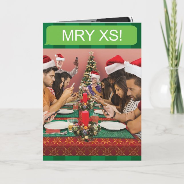 Cartão De Festividades Family Holiday Texting Christmas Funny Card (Frente)