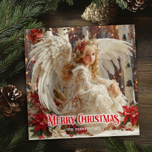 Cartão De Festividades Fantasia anjo angelical vermelho dourado brilhante