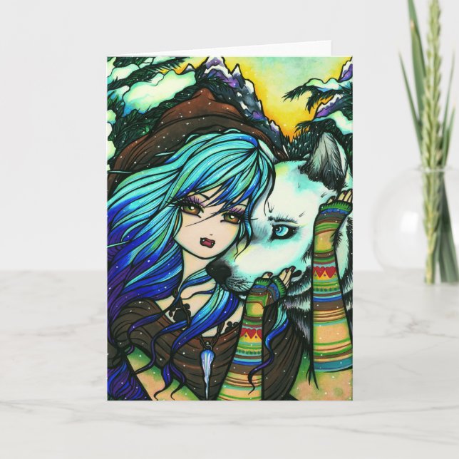 Cartão De Festividades Fantasia de Loba Vampira Melissa Arte de Inverno (Frente)