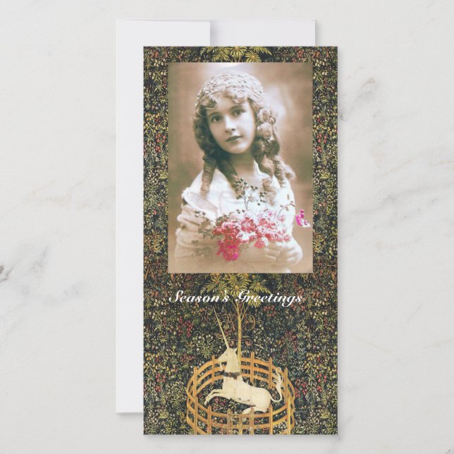 Cartão De Festividades FANTASIA GÓTICA UNICORN - Natal VERDE FLORADO (Frente)