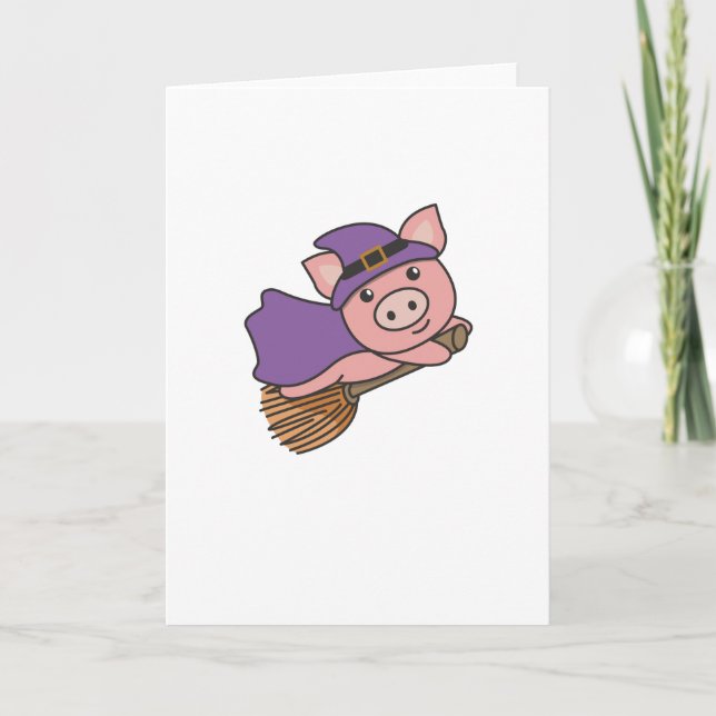 Cartão De Festividades Fantasias de bruxa de Halloween para crianças porc (Frente)