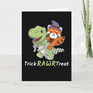 Cartão De Festividades Fantasias de Múmia de T-Rex do Panda Vermelho para