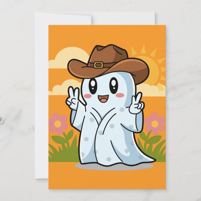 Cartão De Festividades Fantasma de Cowboy Bonito para a decoração diverti (Frente)