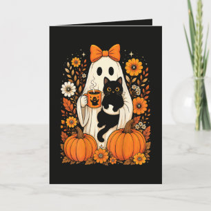 Cartão De Festividades Fantasma de Halloween Groovy segurando Floral de G