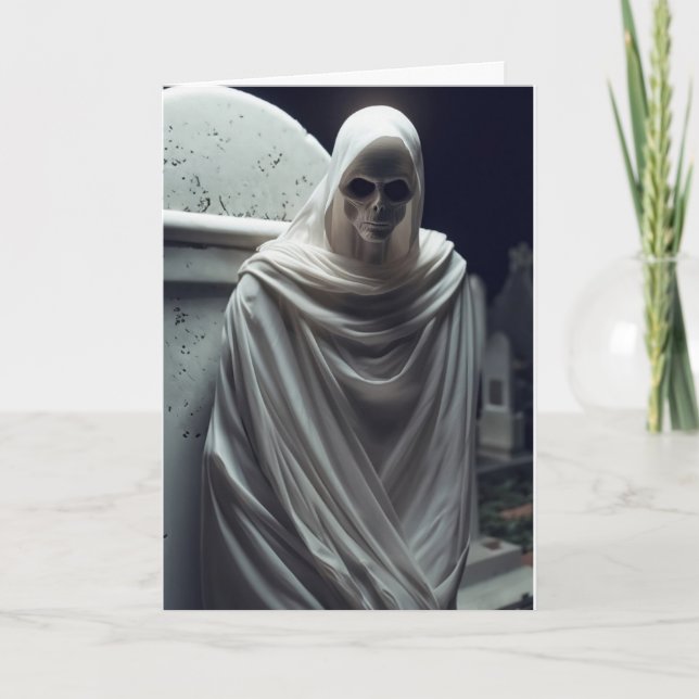 Cartão De Festividades Fantasma Em Graveyard Halloween (Frente)