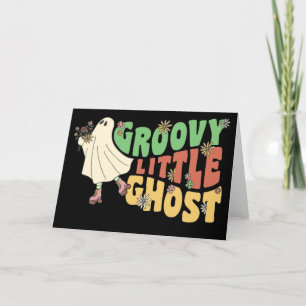 Cartão De Festividades Fantasma Pequenino Groovy Com Flores Vintage No Ha