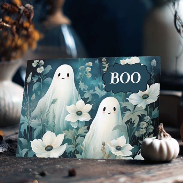 Cartão De Festividades Fantasmas Florais Sombrios Halloween (Moody Ghost Halloween Card
)