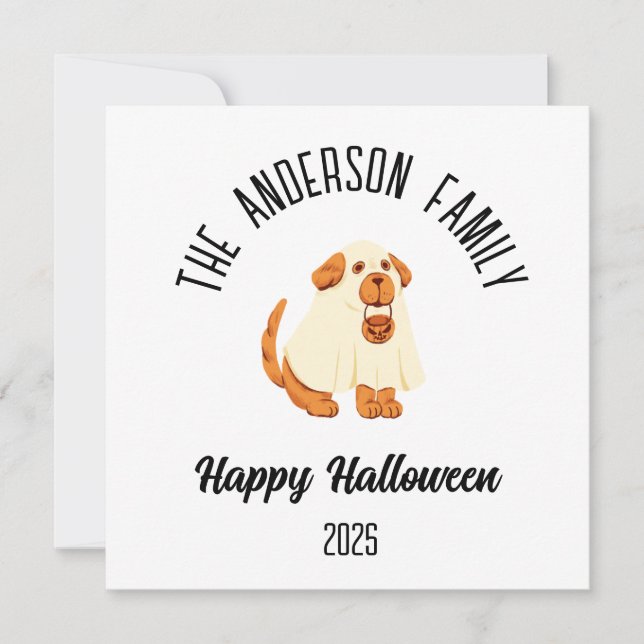 Cartão De Festividades Fantasminha de Halloween de Cachorro Fofo com Nome (Frente)