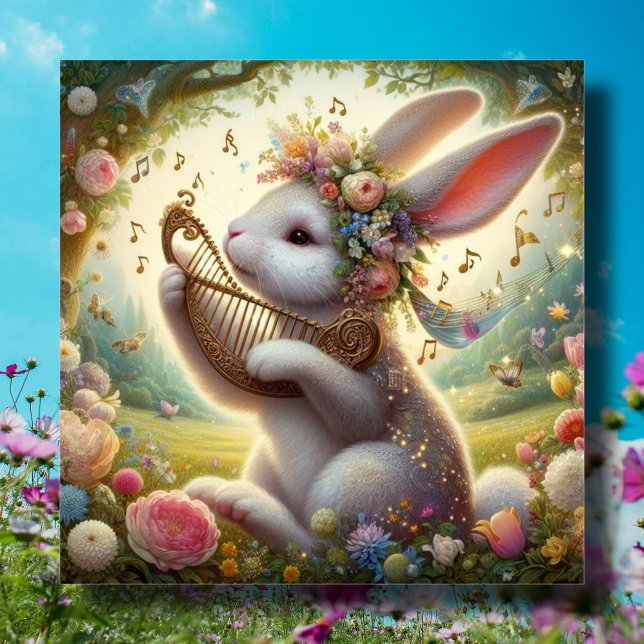 Cartão De Festividades Fantasy Art Nouveau Woodland Bunny Flowers Páscoa (Criador carregado)