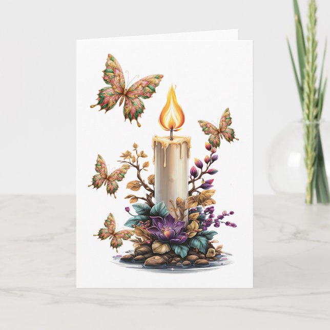 Cartão De Festividades Fantasy christmas butterflies with candle  (Frente)