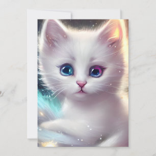 Cartão De Festividades Fantasy Fluffy White Cat