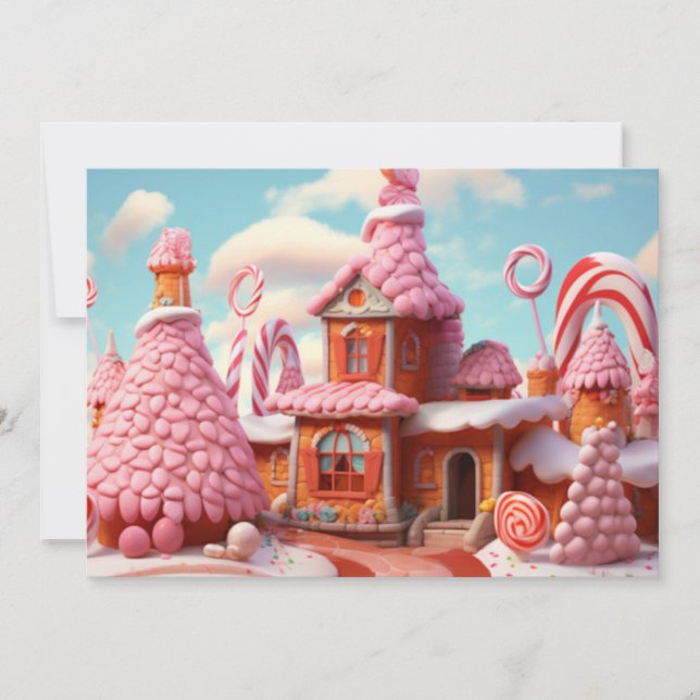 Cartão De Festividades Fantasy Gingerbird House com Candies 1 (Frente)