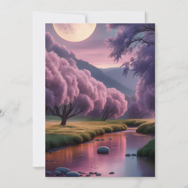 Cartão De Festividades Fantasy Moonlit River Dreamscape Illustration (Frente)