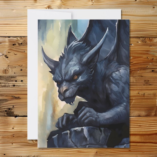 Cartão De Festividades Fantasy Mythological Black Gargoyle (Criador carregado)