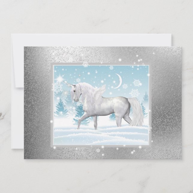 Cartão De Festividades Fantasy Sparkly Winter Unicorn Pegasus (Frente)