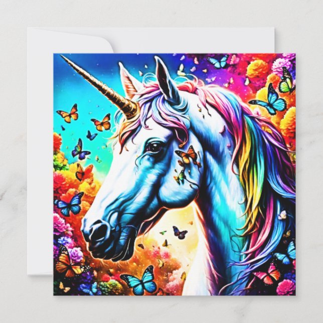 Cartão De Festividades Fantasy Unicorn Design (Frente)