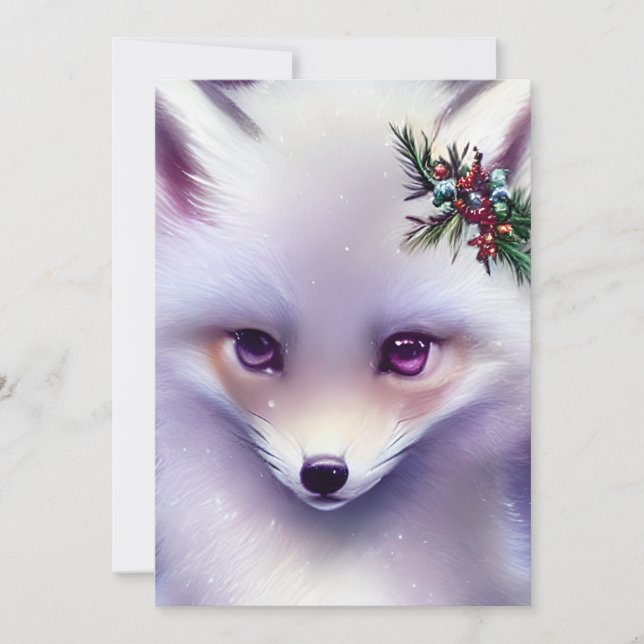 Cartão De Festividades Fantasy White Baby Fox com Olhos Lavandas (Frente)