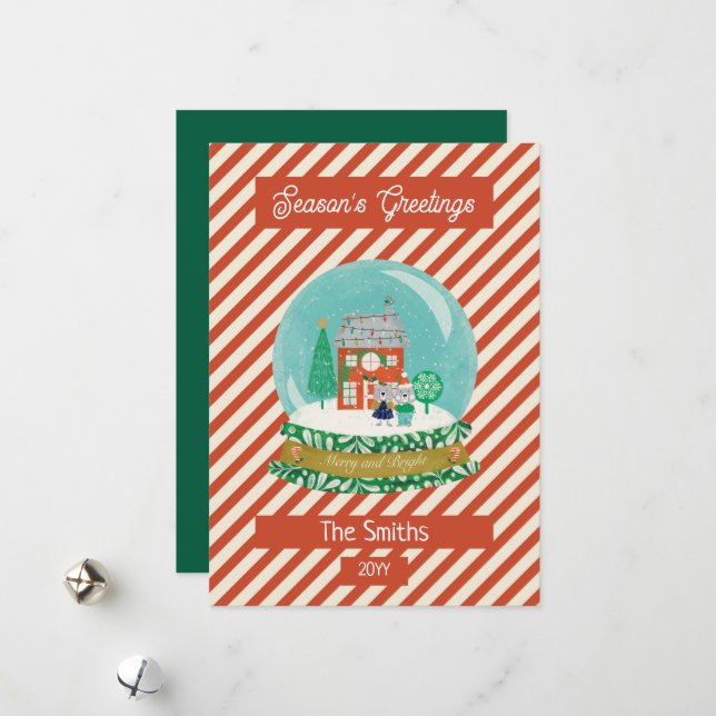 Cartão De Festividades Farmhouse Feliz Natal Globe Papais noeis Ursos (Frente/Verso In Situ)