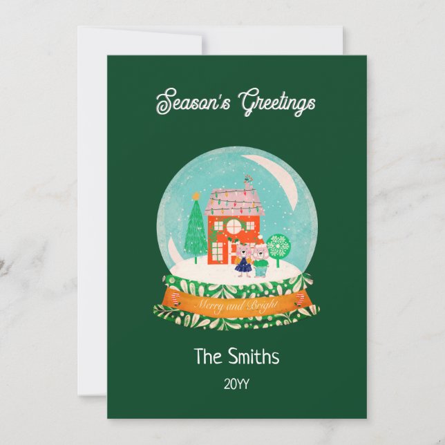 Cartão De Festividades Farmhouse Feliz Natal Globe Papais noeis Ursos (Frente)