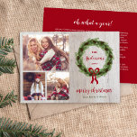 Cartão De Festividades Farmhouse Pine Wreath 3 Foto | Carta de Natal<br><div class="desc">cartões com fotos de feriado personalizados com barato simples para personalização. Essa simples design de inspiração de fazenda apresenta uma coroa de ramificações de pinheiros e pinecones com um arco vermelho sobre um fundo de madeira curvada rústica. Adicione a sua carta de Natal pessoal da família ou o ano em...</div>