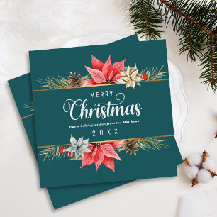 Cartão De Festividades Farmhouse Poinsettia Dourada Frame Quadrado Natal