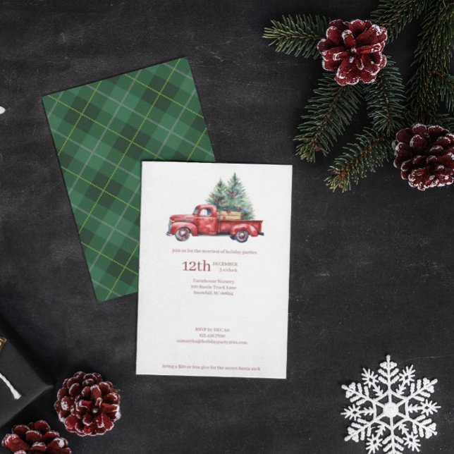 Cartão De Festividades Farmhouse Russo de Natal Flannel com Caminhão Verm (Criador carregado)