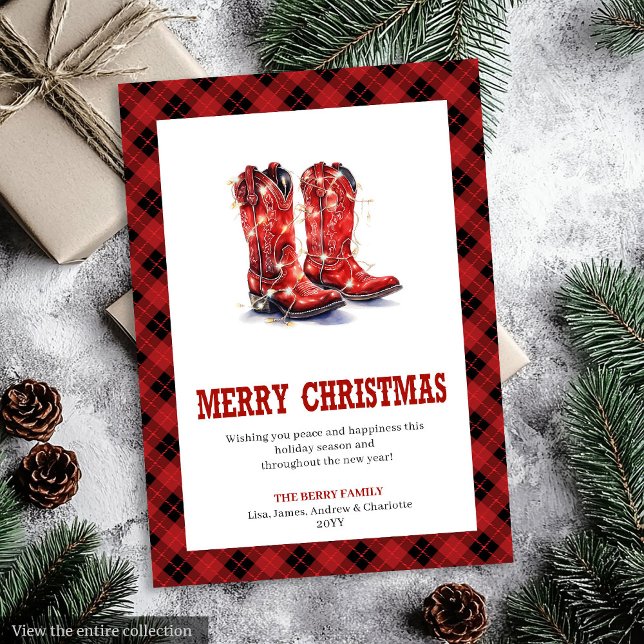 Cartão De Festividades Farmhouse Western Plaid Buffalo Xmas Card (Farmhouse Western Plaid Buffalo Xmas Card)