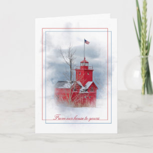 Cartão De Festividades Farol Vermelho Grande Natal no inverno