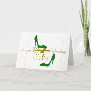 CARTÃO DE FESTIVIDADES FASHIONISTAS CHRISTMAS CARD, GREEN SHOE GREETINGS