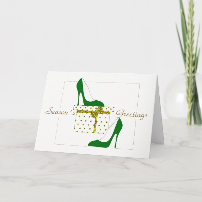 CARTÃO DE FESTIVIDADES FASHIONISTAS CHRISTMAS  CARD, GREEN SHOE GREETINGS (Frente)