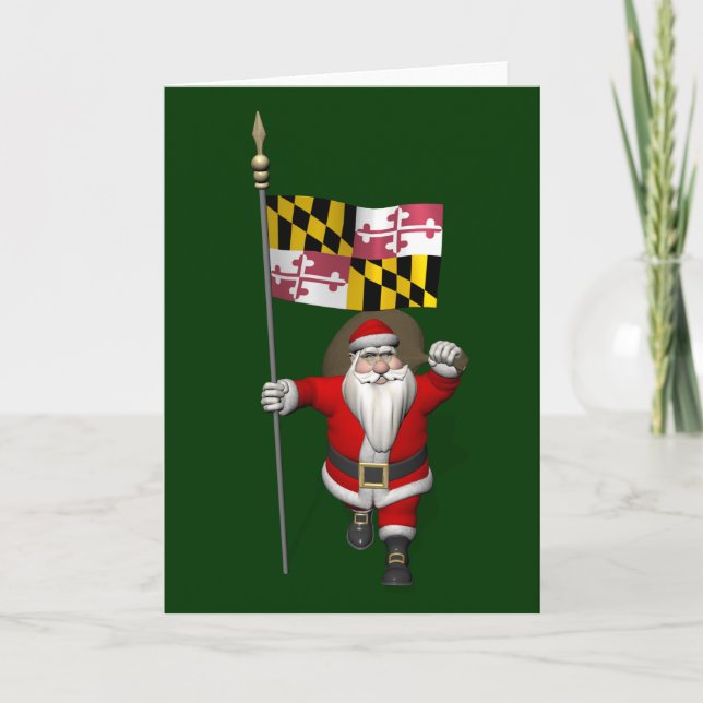 Cartão De Festividades Father Christmas With Flag Of Maryland (Frente)
