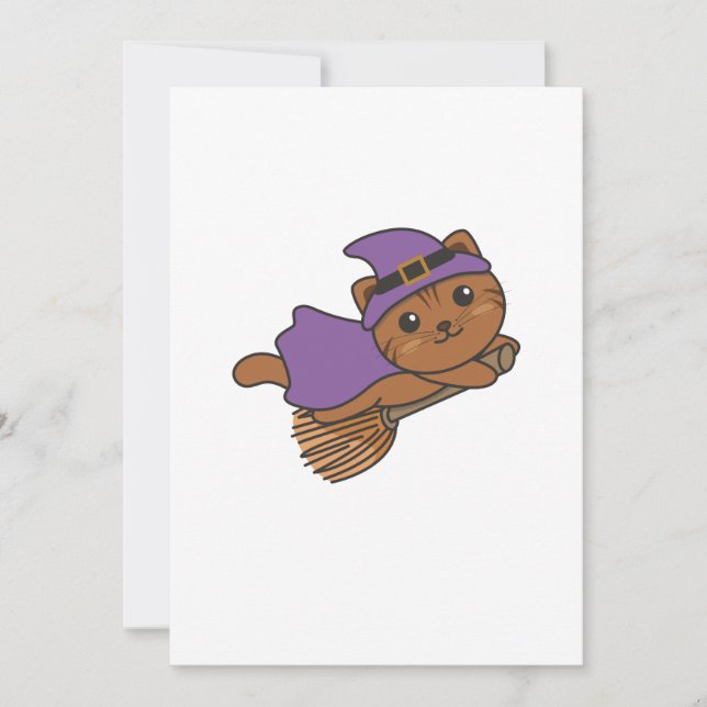 Cartão De Festividades Fato de Bruxa de Halloween para Crianças Gato (Frente)