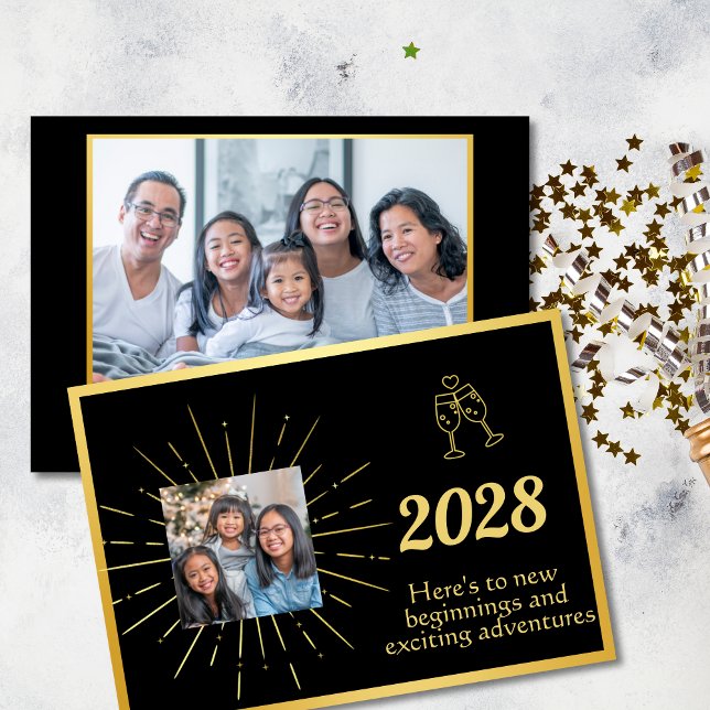 Cartão De Festividades Faux Foil Black e Dourado Feliz ano novo (Criador carregado)
