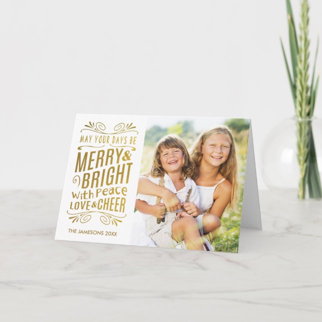 Cartão De Festividades Faux Gold Foil Design Photo Holiday Card / White (Frente)