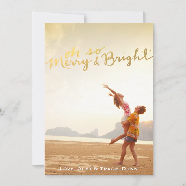 Cartão De Festividades Faux Gold Foil Merry & Bright Christmas Card (Frente)