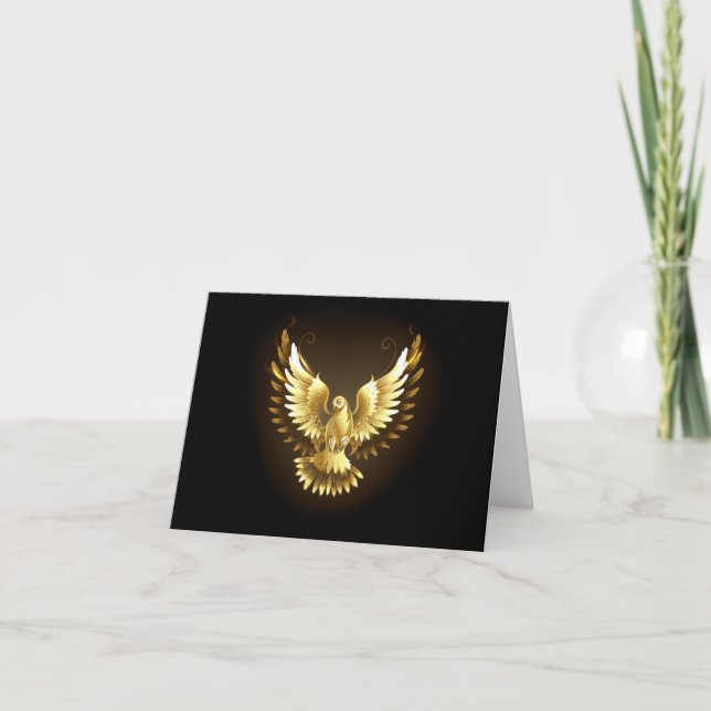 Cartão De Festividades Faux Gold Foil Peace Dove em Preto (Frente)