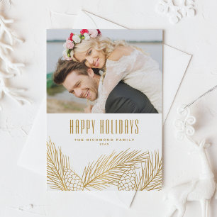 Cartão De Festividades Faux Gold Foil Pine Agulha Feliz Feriados Foto