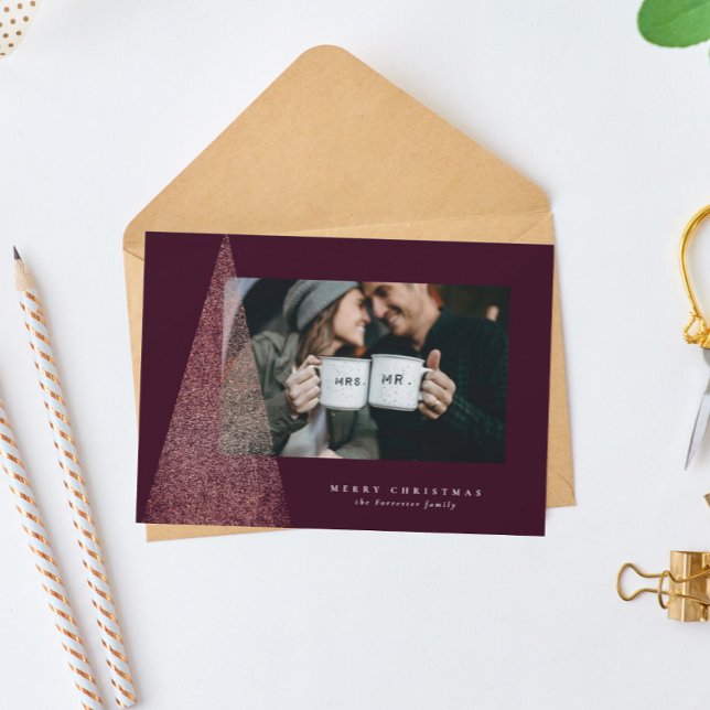 Cartão De Festividades Faux rosa gold tree Elegante um Natal (Criador carregado)